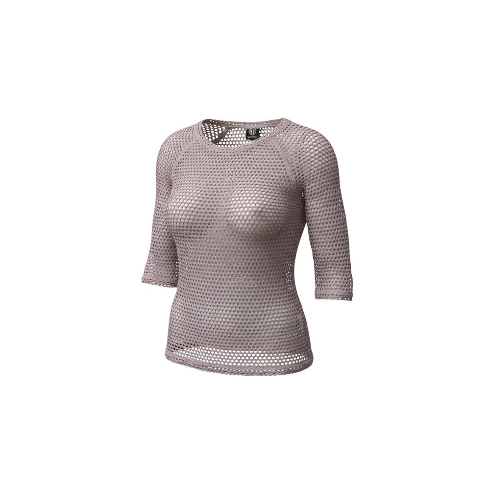 Bobeau Mesh Knit Top Womens Medium Mauve 3/4 Sleeve Open Weave Layering Tee